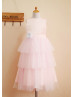 Blush Pink Satin Tutu Tulle Tea Length Flower Girl Dress